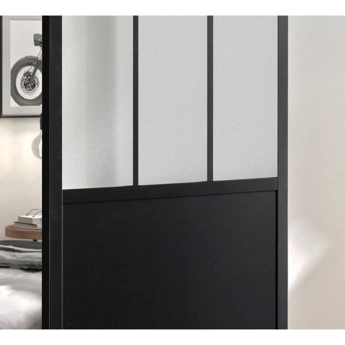 OPTIMUM Kit porte coulissante ATELIER noir + rail 2 amortisseurs + cache rail - 204 x 73 cm - verre dÈpoli