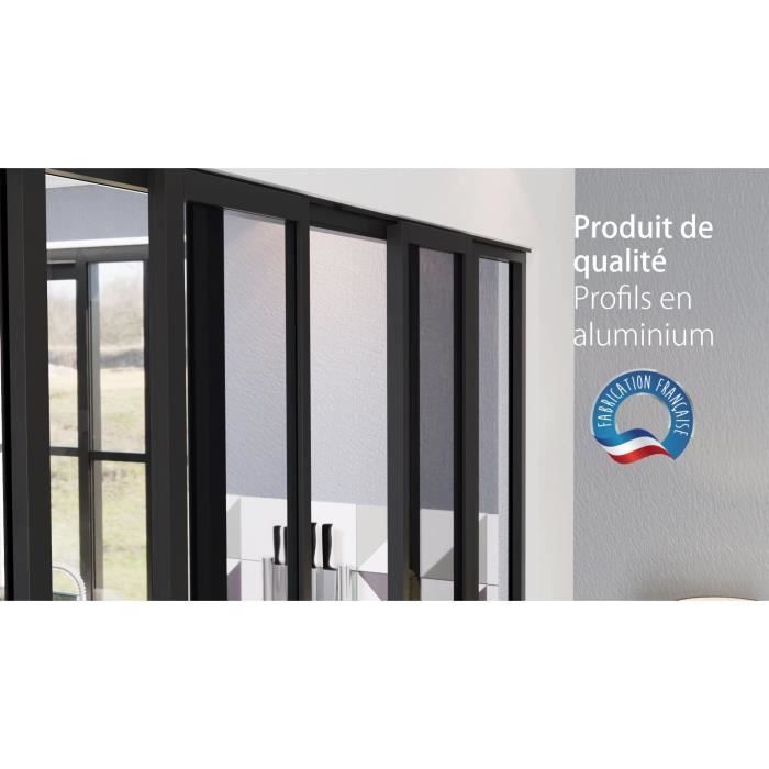 OPTIMUM Verriere coulissante 4 carreaux en verre trempÈ Noir - 108 x 123,2 cm