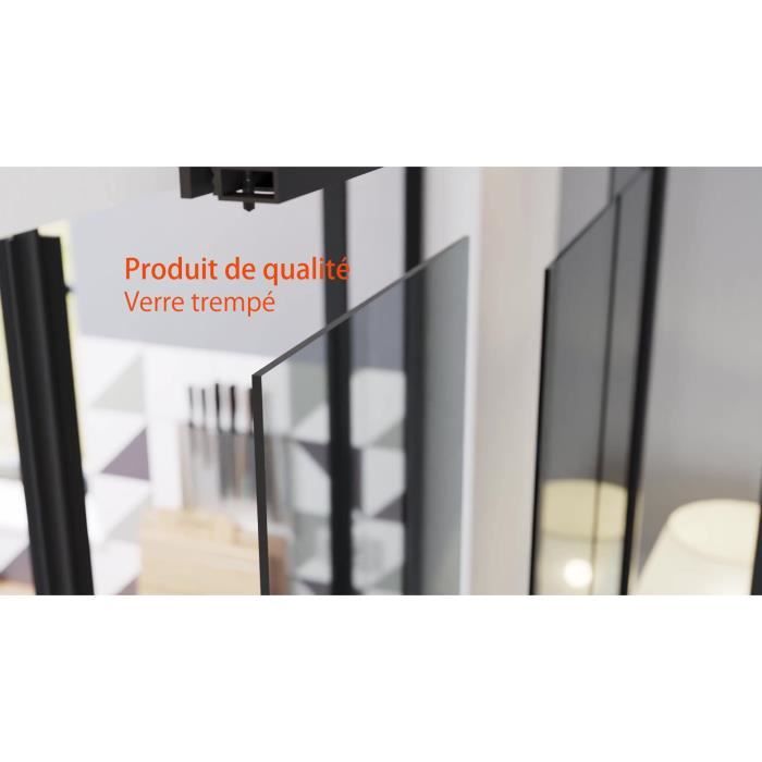 OPTIMUM Verriere coulissante 4 carreaux en verre trempÈ Noir - 108 x 123,2 cm