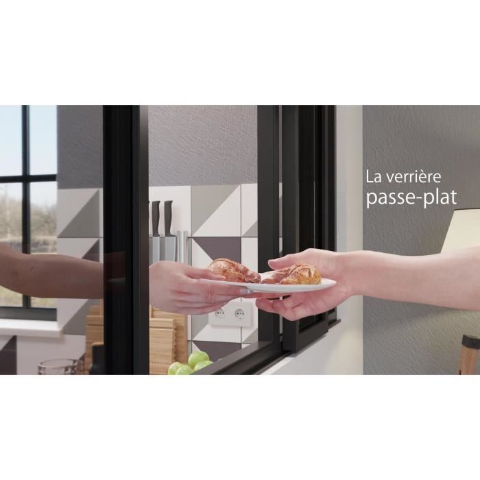 OPTIMUM Verriere coulissante 4 carreaux en verre trempÈ Noir - 108 x 123,2 cm