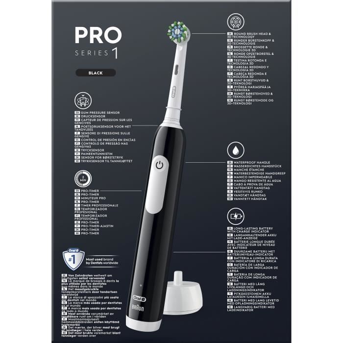 Brosse a dent électrique - ORAL-B - Pro 1 - Noire - Capteur de pression 360 - Autonomie 7 jours