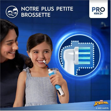 Oral-B Pro Kids3+ Brosse a dents électrique enfant Spiderman, Marvel, 1 Brossette Brossage Doux, Minuteur et Vibrations