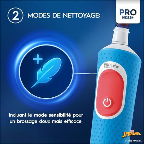Oral-B Pro Kids3+ Brosse a dents électrique enfant Spiderman, Marvel, 1 Brossette Brossage Doux, Minuteur et Vibrations