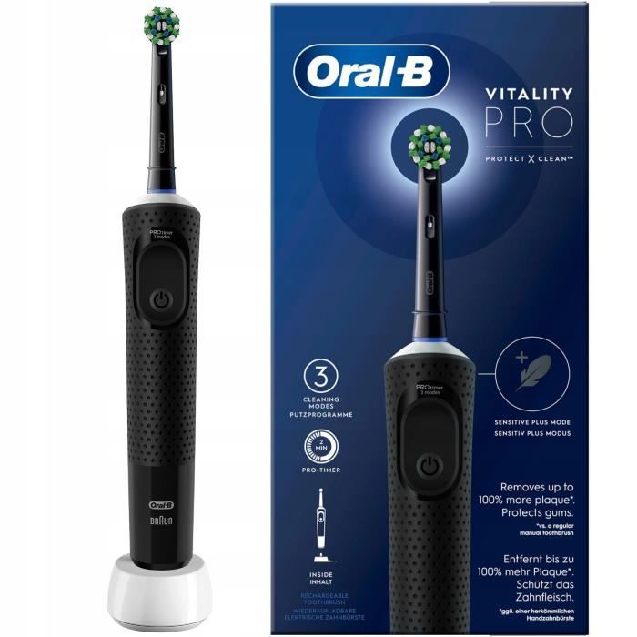 Oral-B Vitality Pro Brosse a Dents Électrique Noire, 1 Brossette