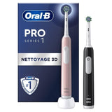 Oral-B Pro Series 1 Brosse a dents électrique duo Rose et noire, Nettoyage 3D, 2 brossette, 1 chargeur