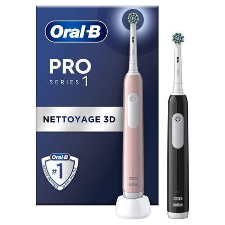Oral-B Pro Series 1 Brosse a dents électrique duo Rose et noire, Nettoyage 3D, 2 brossette, 1 chargeur