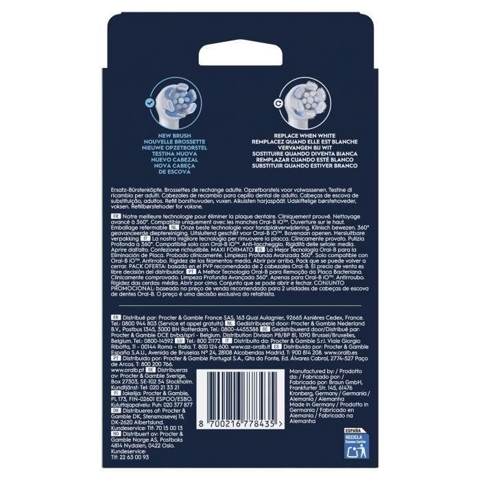 Brossettes - ORAL-B - iO refills Ultimate Clean - Pack de 8 - Blanc