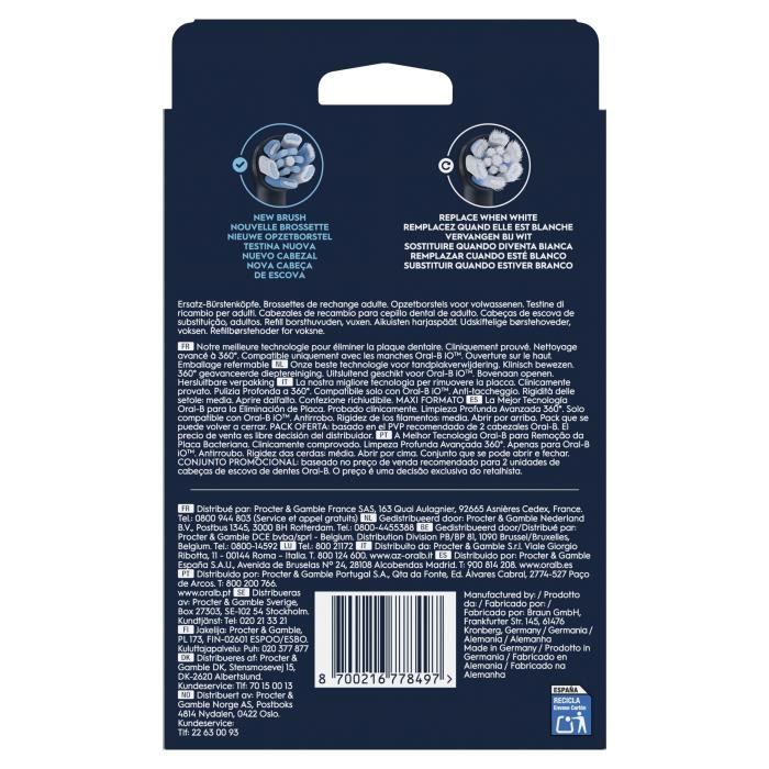 Brossette ORAL-B - iO refills Ultimate Clean - Pack de 8 - Noir