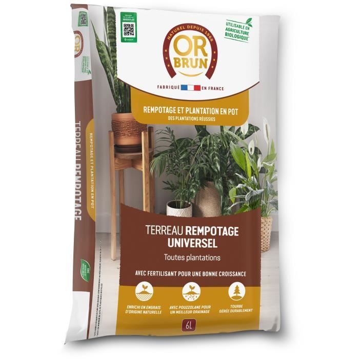 Terreau rempotage universel - OR BRUN - OBRTREM6U - 6L - Améliore la croissance