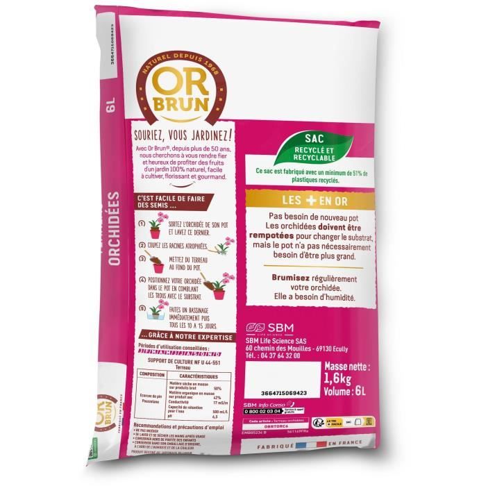 Terreau orchidées - OR BRUN - OBRTORC6U - 6L - Favorise la croissance