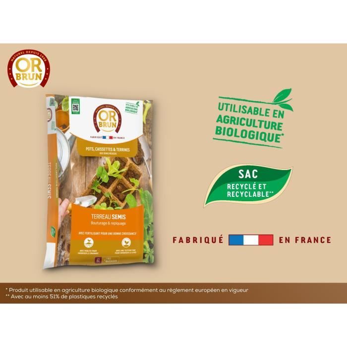 Terreau Semis - OR BRUN - OBRTSEM6U - 6L - Améliore le Drainage - Rétention d'Eau Optimale