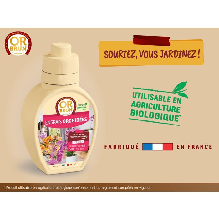 OR BRUN Engrais orchidées - 250ml - Améliore & favorise la croissance - Fabriqué en France OBRECLORCH250