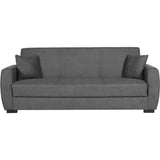Canapé convertible 3 places - OSCAR - Tissu gris clair - 2 coussins - Coffre de rangement -  226 x 84 x 92 cm