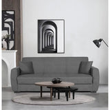 Canapé convertible 3 places - OSCAR - Tissu gris clair - 2 coussins - Coffre de rangement -  226 x 84 x 92 cm