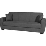 Canapé convertible 3 places - OSCAR - Tissu gris clair - 2 coussins - Coffre de rangement -  226 x 84 x 92 cm