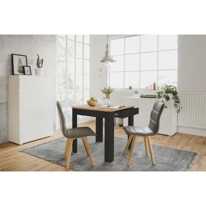 Table OSLO - Rectangulaire - 4 personnes - 80 x 77 x 80 cm - Noir / Chene artisan