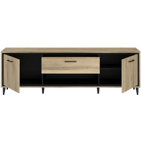 Meuble TV 2 portes et 1 tiroir - OSTARA - Chene / Noir - 179,9 x 39,8 x 56,9 cm - PARISOT