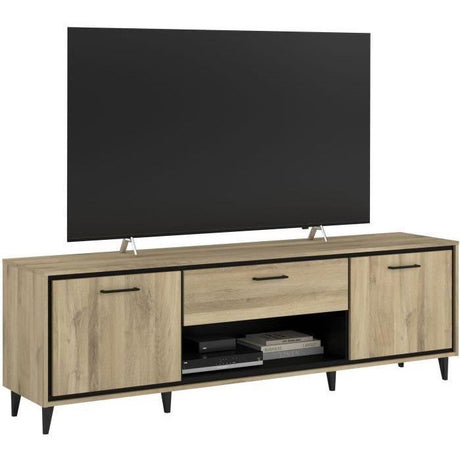 Meuble TV 2 portes et 1 tiroir - OSTARA - Chene / Noir - 179,9 x 39,8 x 56,9 cm - PARISOT