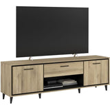Meuble TV 2 portes et 1 tiroir - OSTARA - Chene / Noir - 179,9 x 39,8 x 56,9 cm - PARISOT