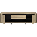 Meuble TV 2 portes et 1 tiroir - OSTARA - Chene / Noir - 179,9 x 39,8 x 56,9 cm - PARISOT