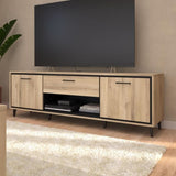 Meuble TV 2 portes et 1 tiroir - OSTARA - Chene / Noir - 179,9 x 39,8 x 56,9 cm - PARISOT