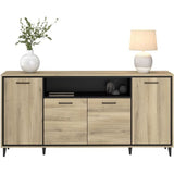 Enfilade avec leds - OSTARA - Chene / Noir -  4 portes et 1 niche - PARISOT