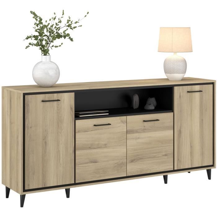 Enfilade avec leds - OSTARA - Chene / Noir -  4 portes et 1 niche - PARISOT