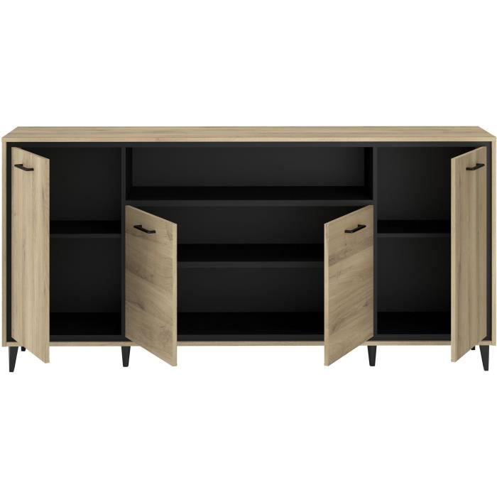 Enfilade avec leds - OSTARA - Chene / Noir -  4 portes et 1 niche - PARISOT