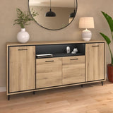 Enfilade avec leds - OSTARA - Chene / Noir -  4 portes et 1 niche - PARISOT