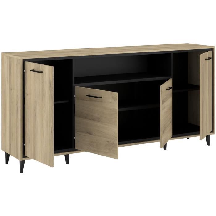 Enfilade avec leds - OSTARA - Chene / Noir -  4 portes et 1 niche - PARISOT