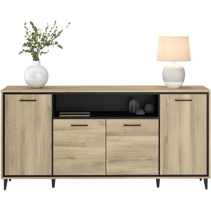 Enfilade avec leds - OSTARA - Chene / Noir -  4 portes et 1 niche - PARISOT