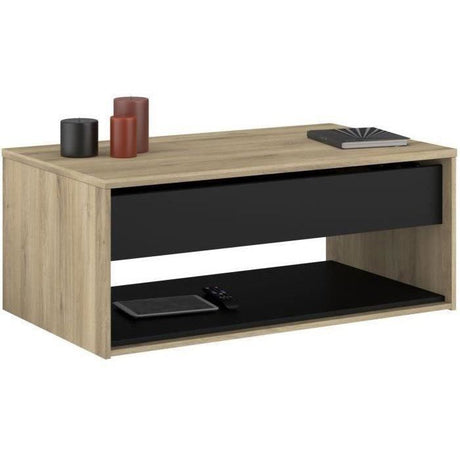 Table basse relevable - OSTARA - Rectangulaire - Chene / Noir - Relevable - 110 x 65 x 45/67,2 cm