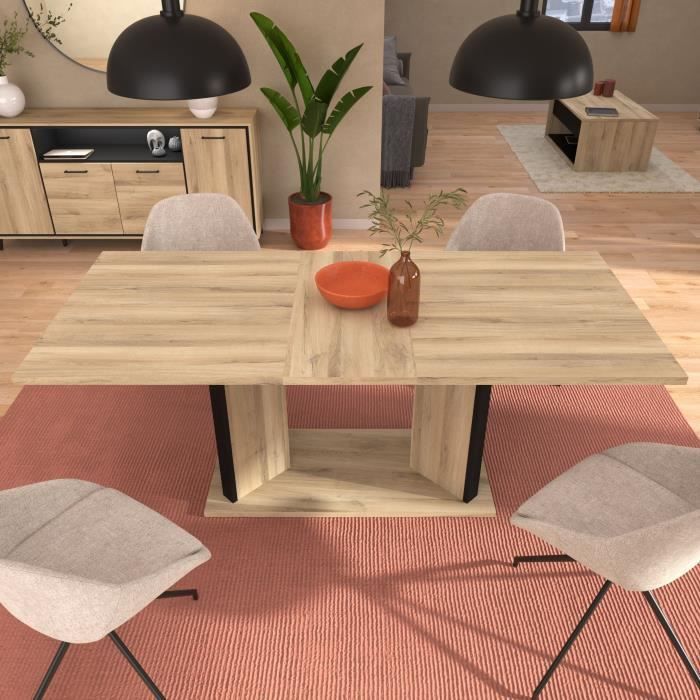 Table a manger avec allonge - OSTARA - Rectangulaire - Chene / Noir - 8 personnes - 160/199,8 x 90 x 78 cm - PARISOT