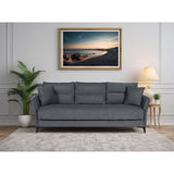 Canapé convertible 3 places  - OTTOWA - Tissu gris foncé - 2 coussins - Coffre de rangement -  217 x 92 x 85 cm