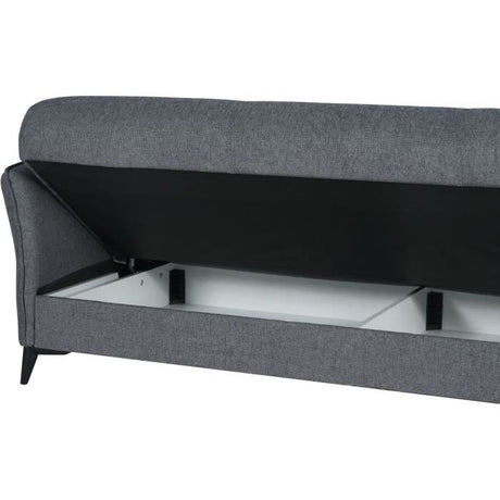 Canapé convertible 3 places  - OTTOWA - Tissu gris foncé - 2 coussins - Coffre de rangement -  217 x 92 x 85 cm