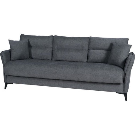 Canapé convertible 3 places  - OTTOWA - Tissu gris foncé - 2 coussins - Coffre de rangement -  217 x 92 x 85 cm