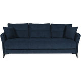 Canapé convertible 3 places  - OTTOWA - Tissu bleu foncé - 2 coussins - Coffre de rangement -  217 x 92 x 85 cm
