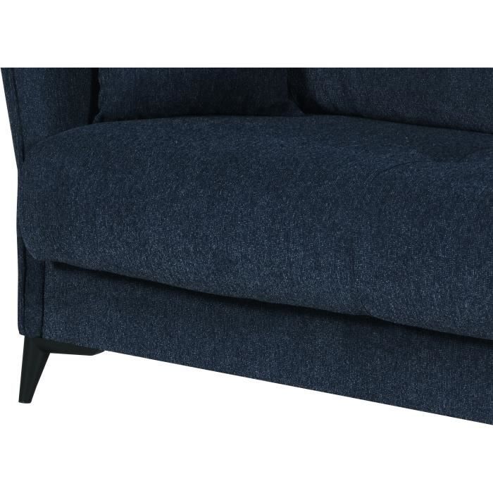 Canapé convertible 3 places  - OTTOWA - Tissu bleu foncé - 2 coussins - Coffre de rangement -  217 x 92 x 85 cm