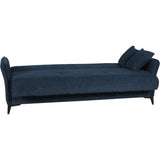 Canapé convertible 3 places  - OTTOWA - Tissu bleu foncé - 2 coussins - Coffre de rangement -  217 x 92 x 85 cm