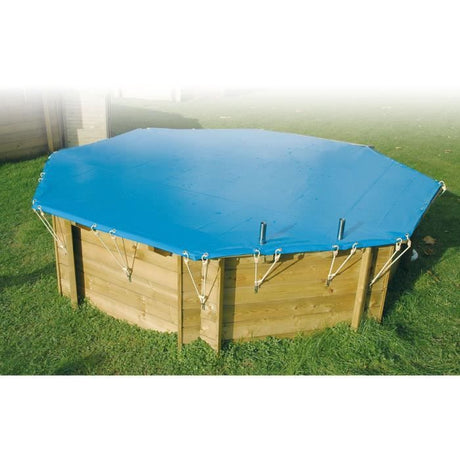 Bâche d'hiver et de sécurité pour piscine bois UBBINK Octogonale 300x490 - Bleue - Epaisseur 550gr