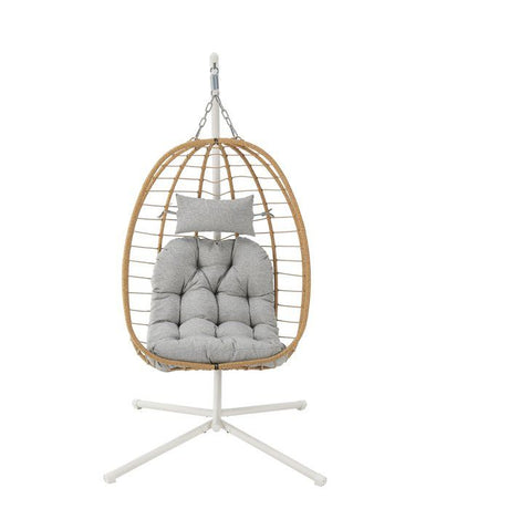 Fauteuil oeuf suspendu - PALAVA - Structure en acier - Tissage en rotin synthétique - D95 x L98 x H200 cm