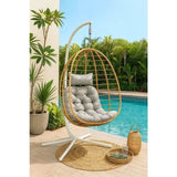 Fauteuil oeuf suspendu - PALAVA - Structure en acier - Tissage en rotin synthétique - D95 x L98 x H200 cm