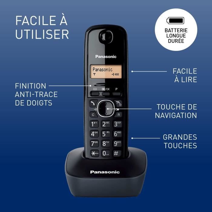 Téléphone Sans Fil Panasonic KX-TG1611FRH  DECT avec Répondeur et Écran LCD