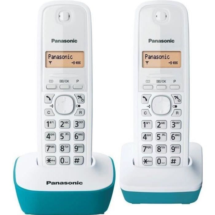 Panasonic KX-TG1612FRC | Téléphone Duo sans fil DECT sans répondeur, Bleu