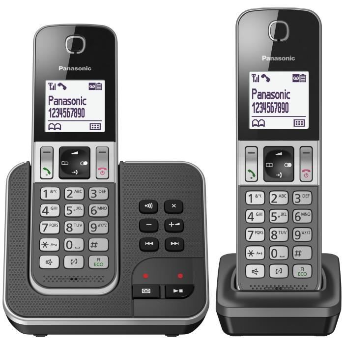 Panasonic KX-TGD322FRG Téléphone sans Fil Répondeur Numérique, Base et 2 Combinés, Mains Libres, Identification de l'Appelant