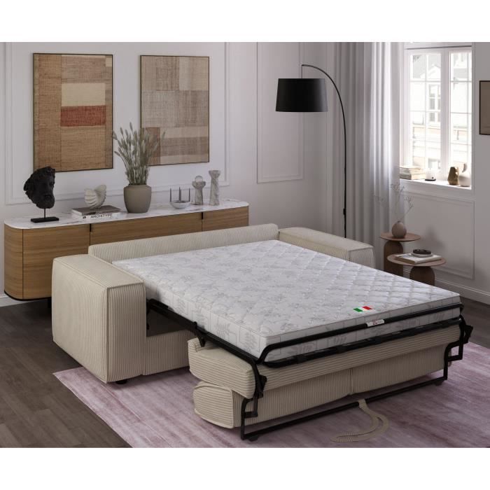 Canapé convertible express en velours côtelé - matelas 14cm - PAOLA - 210 x 100 x 87 cm