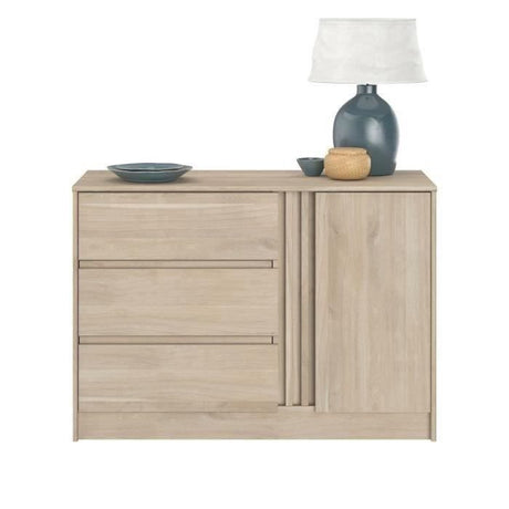 Commode ESCALE - 3 tiroirs - 1 porte - Décor chene -  L 109,8 x H 76,8 x P 50 cm