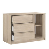 Commode ESCALE - 3 tiroirs - 1 porte - Décor chene -  L 109,8 x H 76,8 x P 50 cm