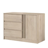 Commode ESCALE - 3 tiroirs - 1 porte - Décor chene -  L 109,8 x H 76,8 x P 50 cm