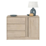 Commode ESCALE - 3 tiroirs - 1 porte - Décor chene -  L 109,8 x H 76,8 x P 50 cm